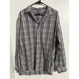 Spring + Mercer Mens XXL Plaid Button Down Shirt Grey Black Long Sleeve